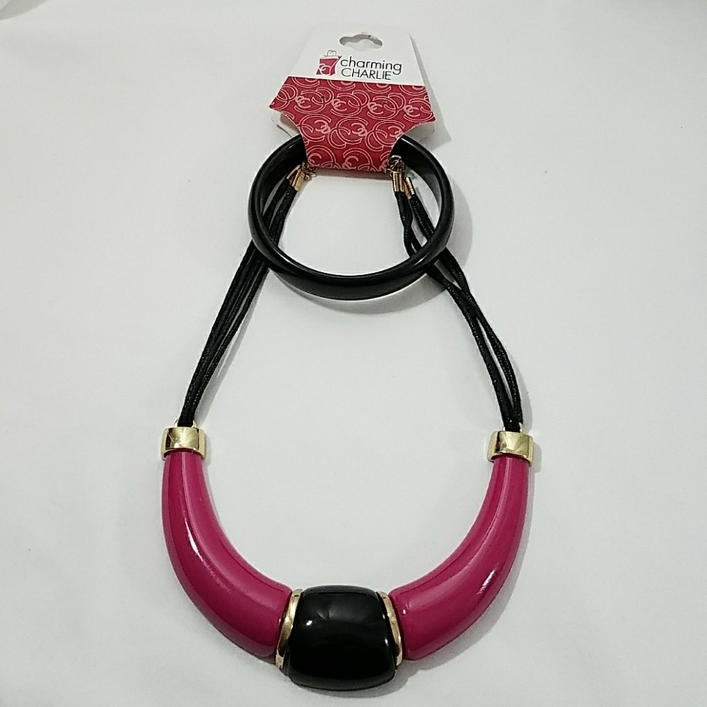 🆕 Charming Charlie Pink, Black & Gold Jewelry Set